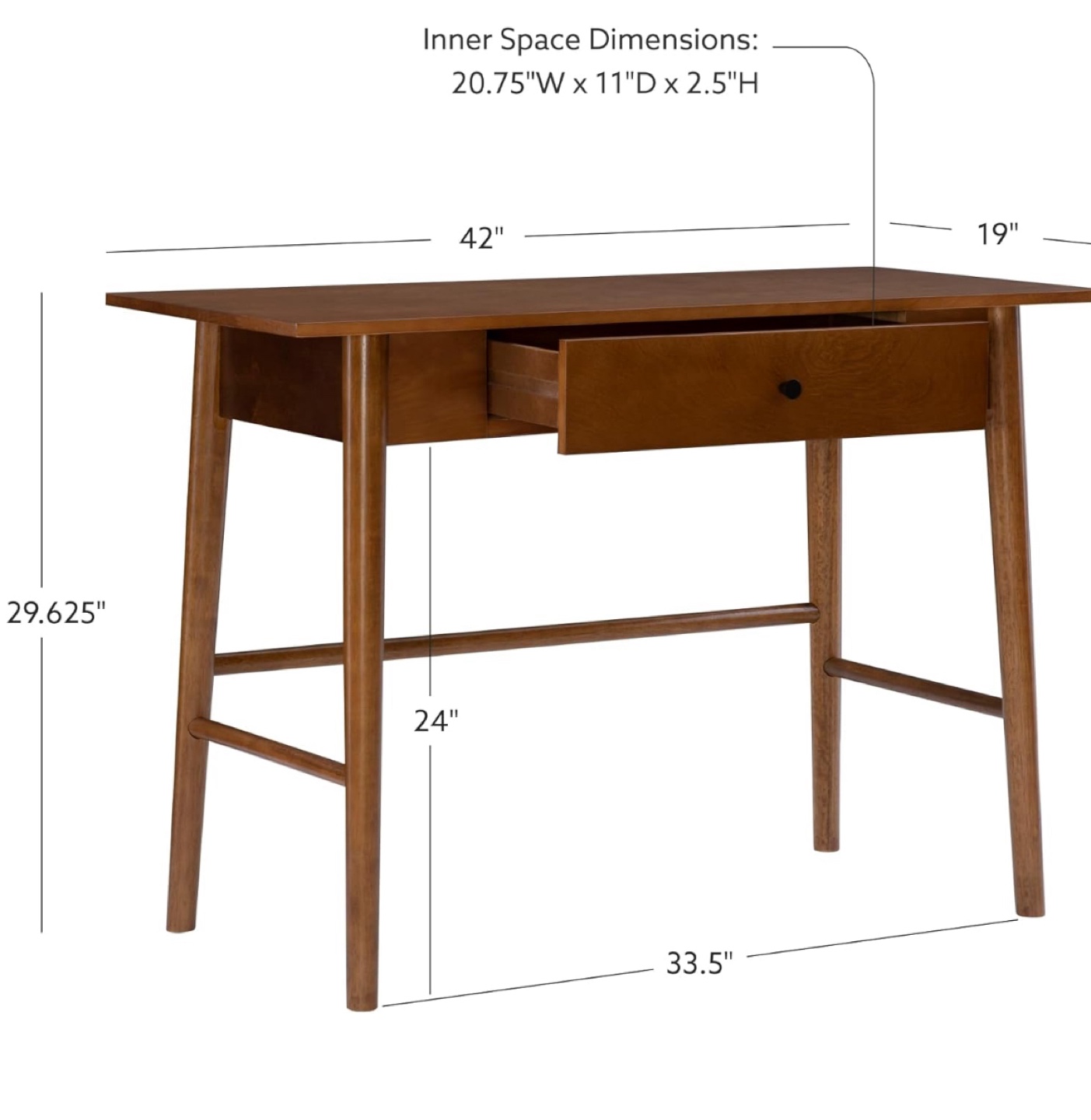 Mid-Century Modern Wood Desk, Brown, 42" Wide - photo 3