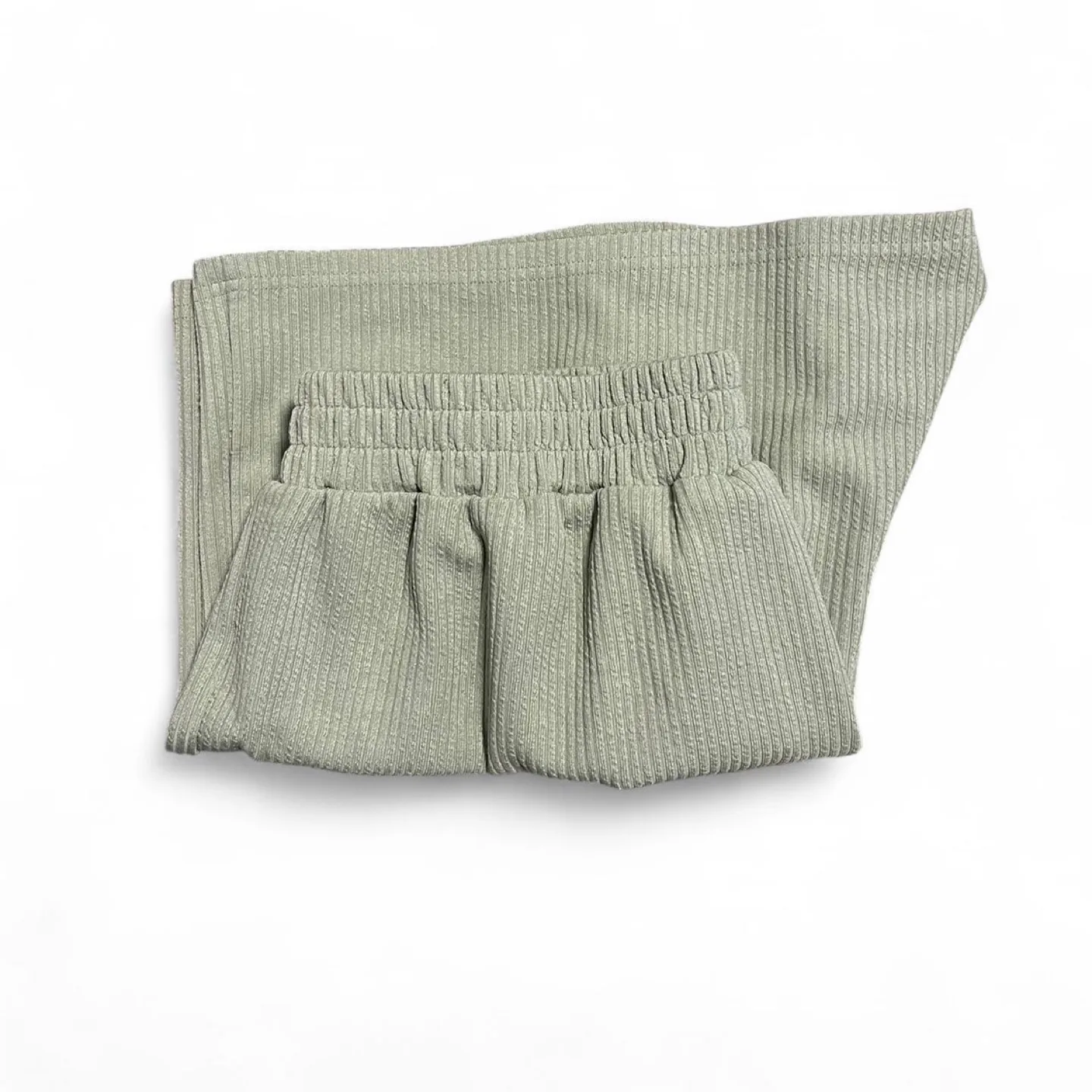 Sage Green Ribbed Knit Shorts thumbnail