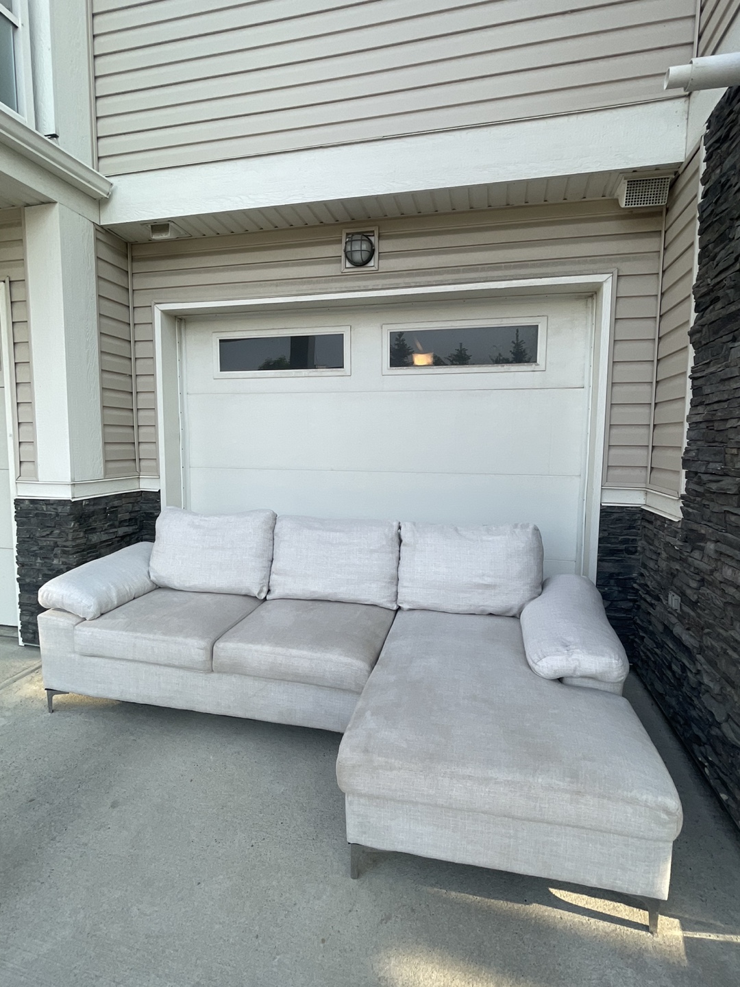 Beige Sectional Sofa with Chaise Lounge