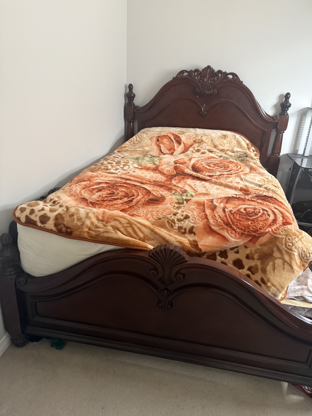 Dark Wood Bed Frame with mattress - photo 2