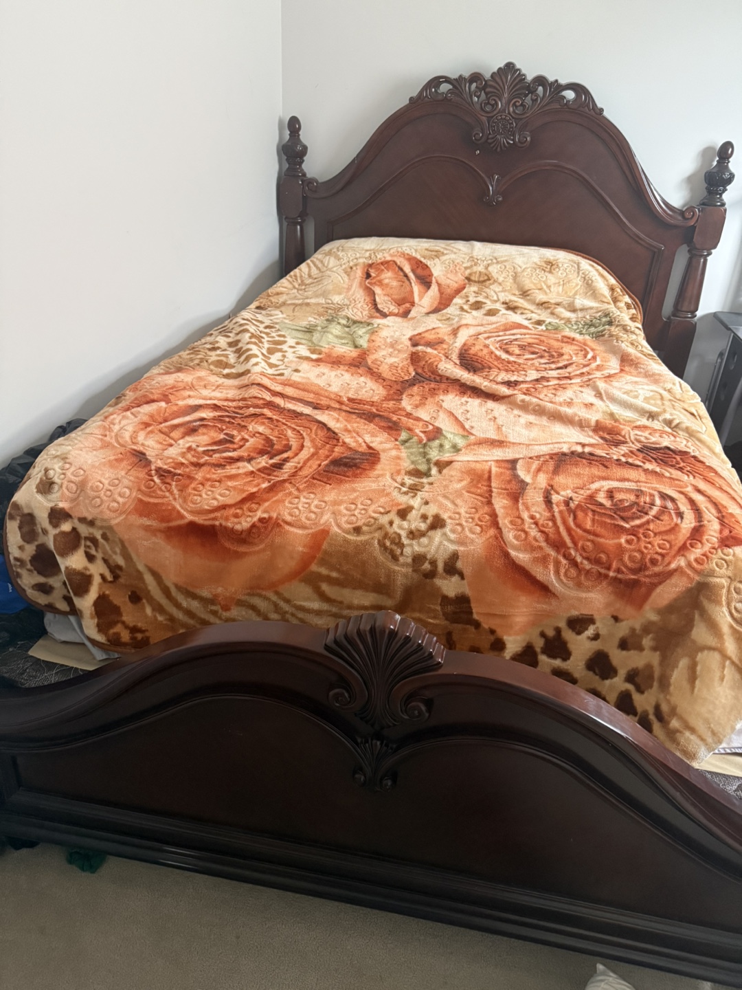 Dark Wood Bed Frame with mattress - photo 3