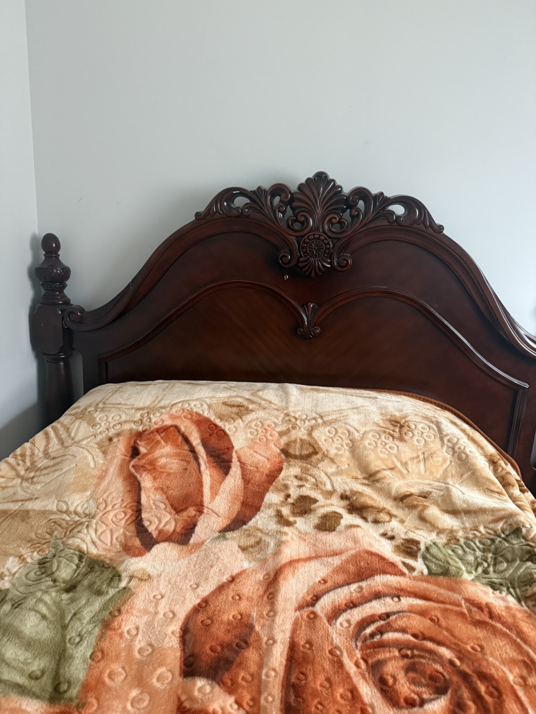 Dark Wood Bed Frame with mattress