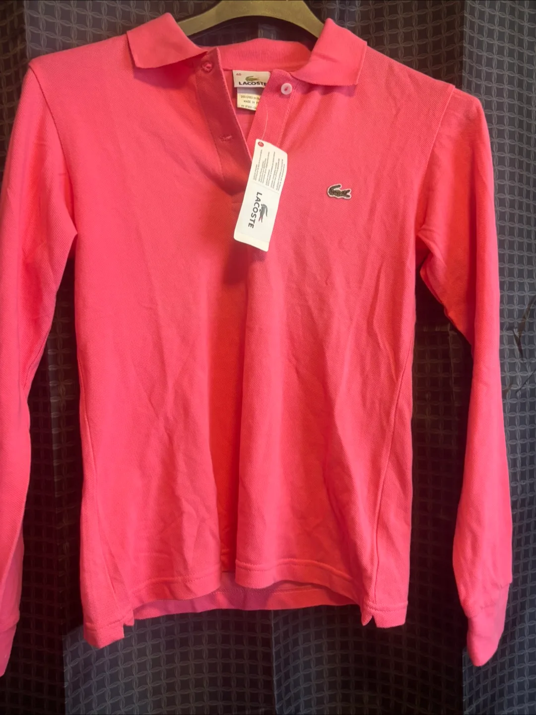 New Lacoste Pink Long Sleeve Polo - Size L thumbnail