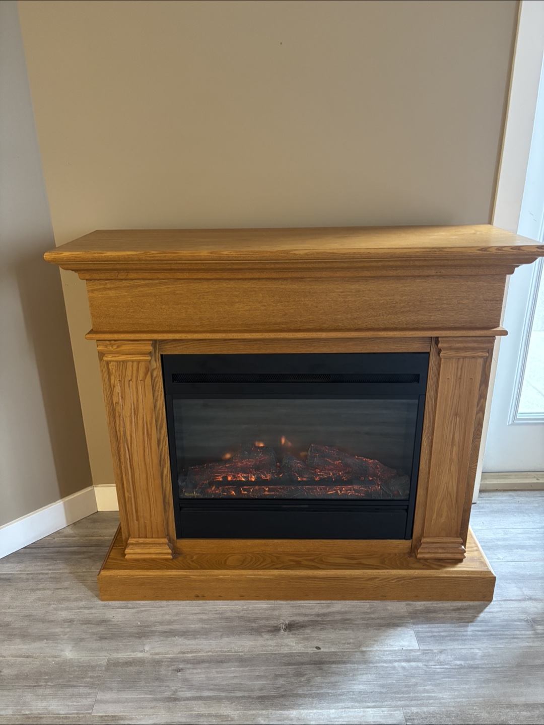 Electric Fireplace with Wooden Mantel