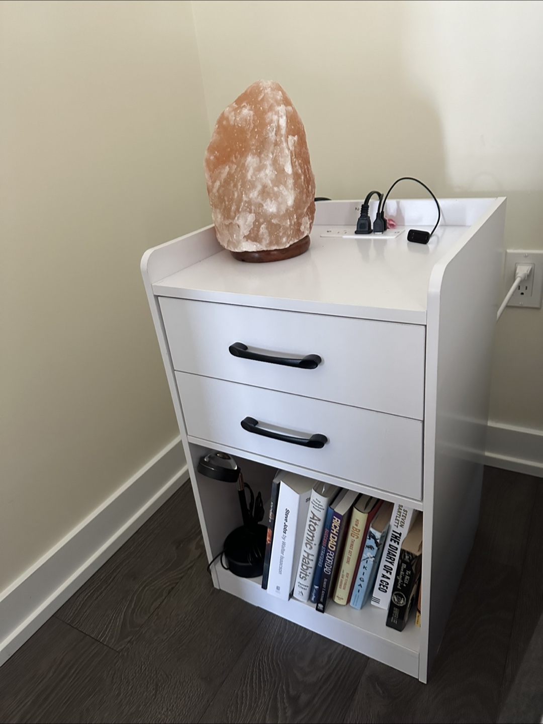 White 2-Drawer Nightstand with LED