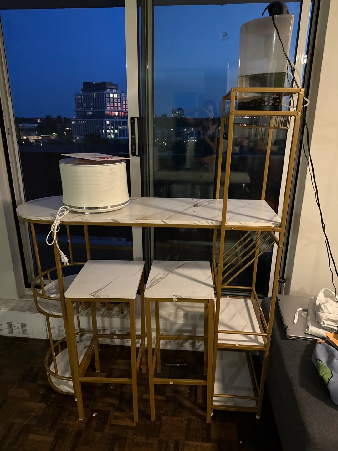 Gold Bar Cart with Two Stools thumbnail