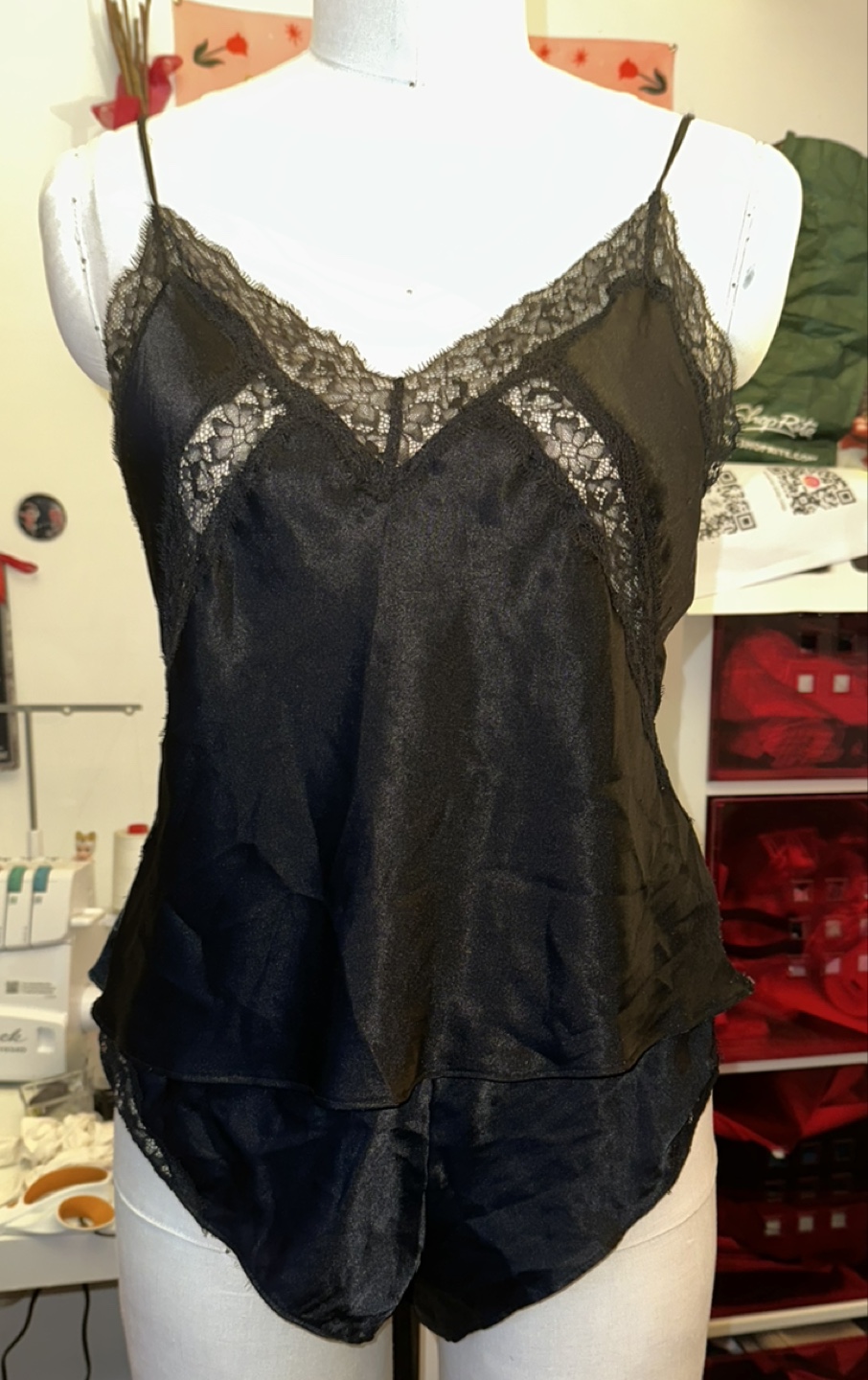 Black Lace Trimmed Cami & Shorts Lingerie PJ Set