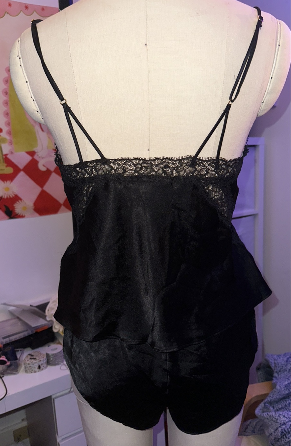 Black Lace Trimmed Cami & Shorts Lingerie PJ Set - photo 4