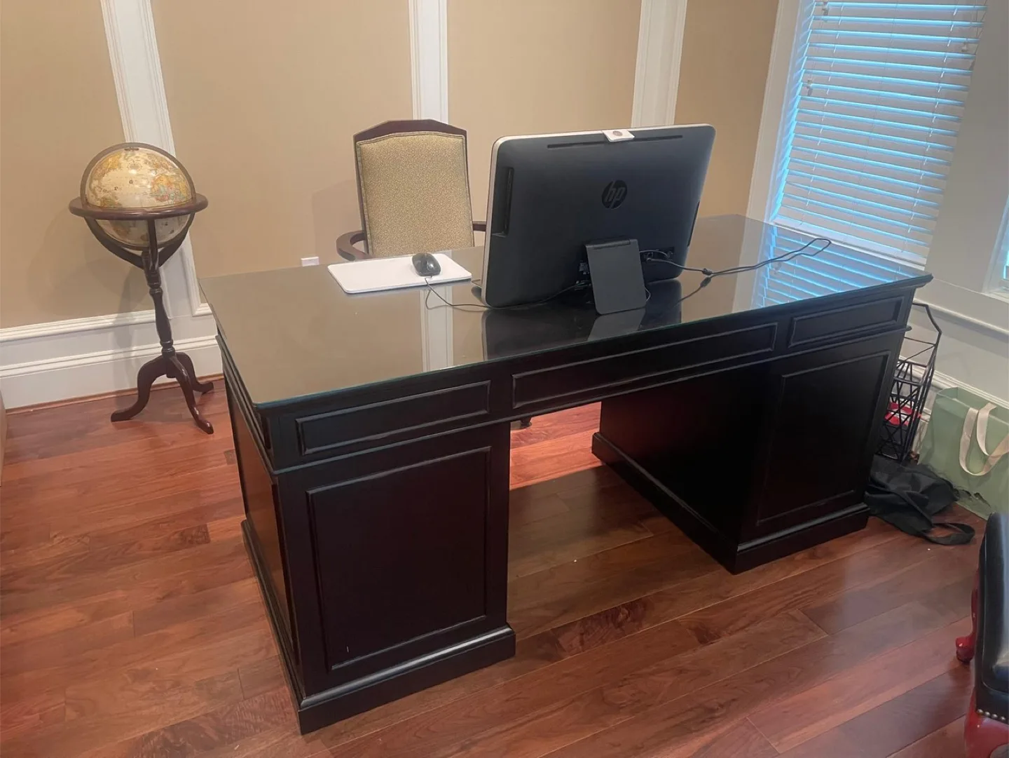 Dark Wood Executive Desk with Glass Top & matching chair thumbnail