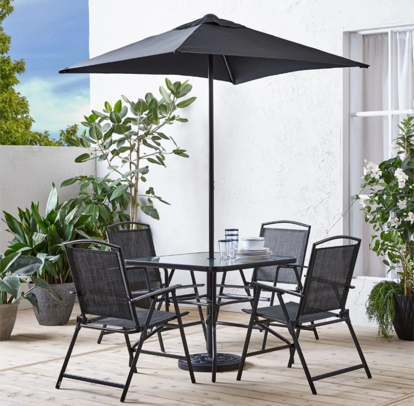 Patio Set: Table, 4 Chairs & Umbrella thumbnail