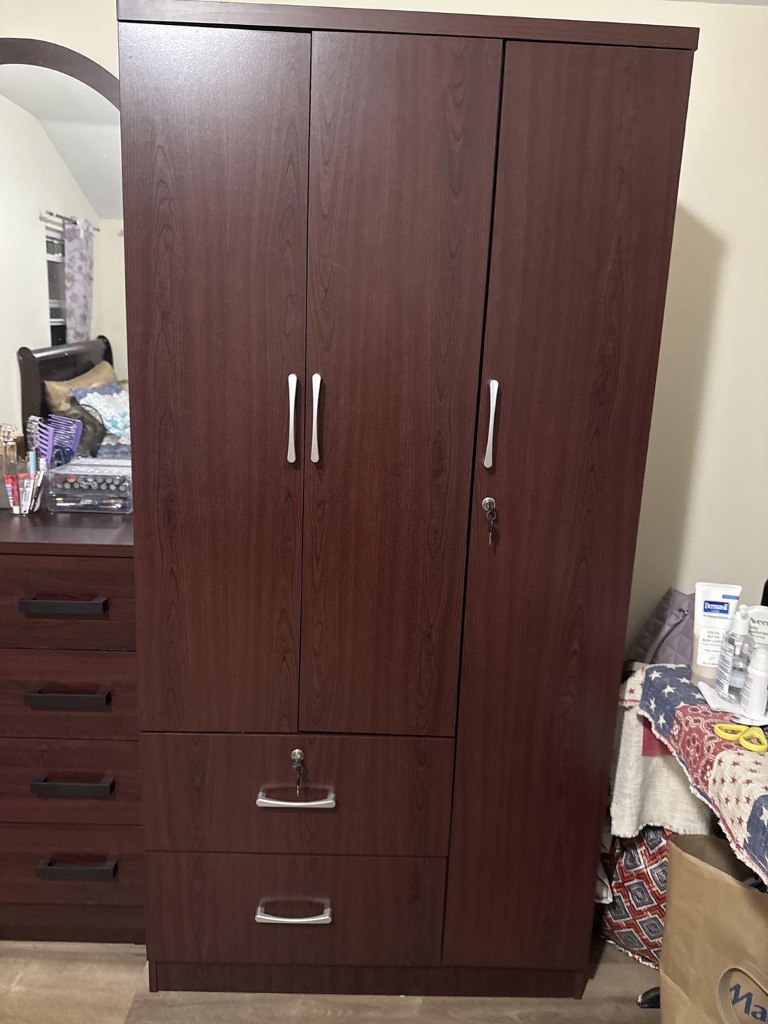 Mahogany Brown Wooden closet with Drawers