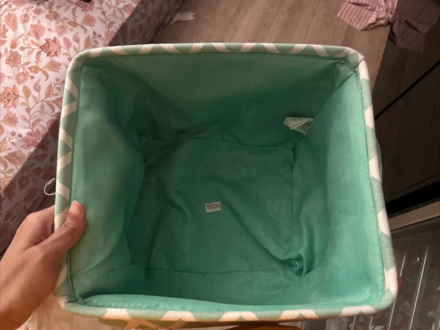 Canvas Basket - Mint Green and White image indicator(3)