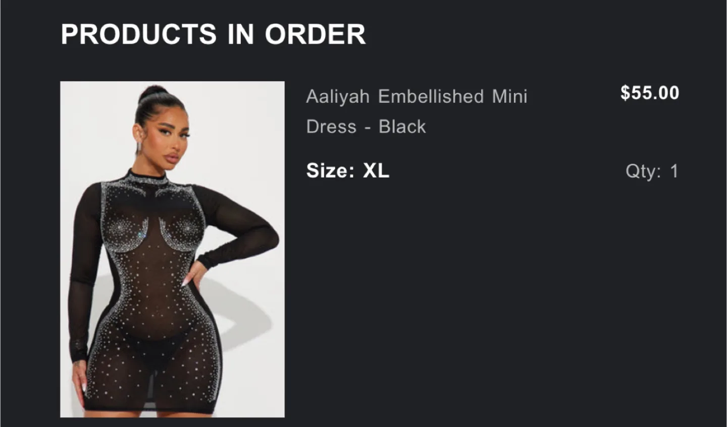 Aaliyah Embellished Mini Dress - Black XL thumbnail