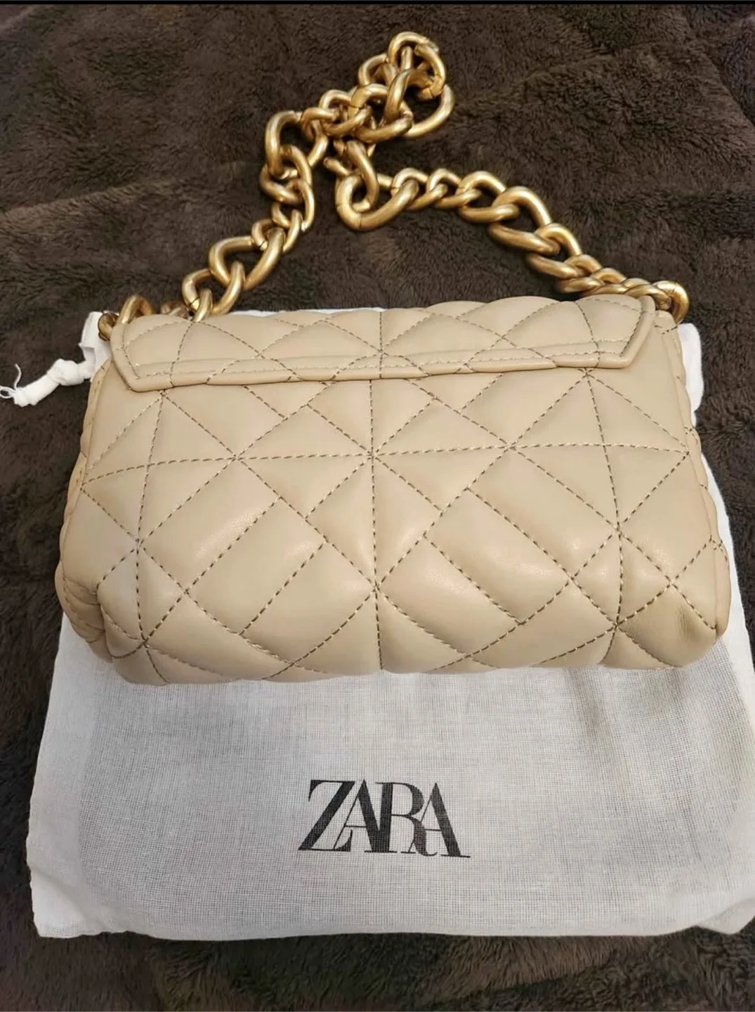 Zara Quilted Chain Shoulder Bag - Cream thumbnail