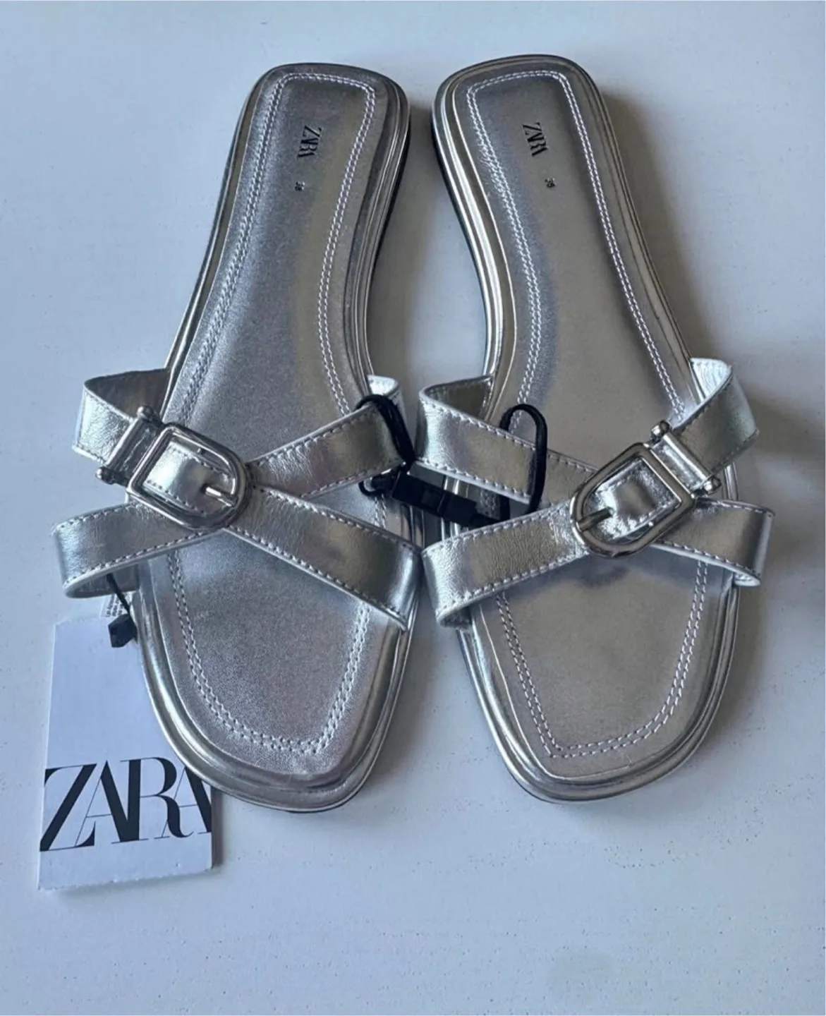 Zara Silver Buckle Sandals - thumbnail