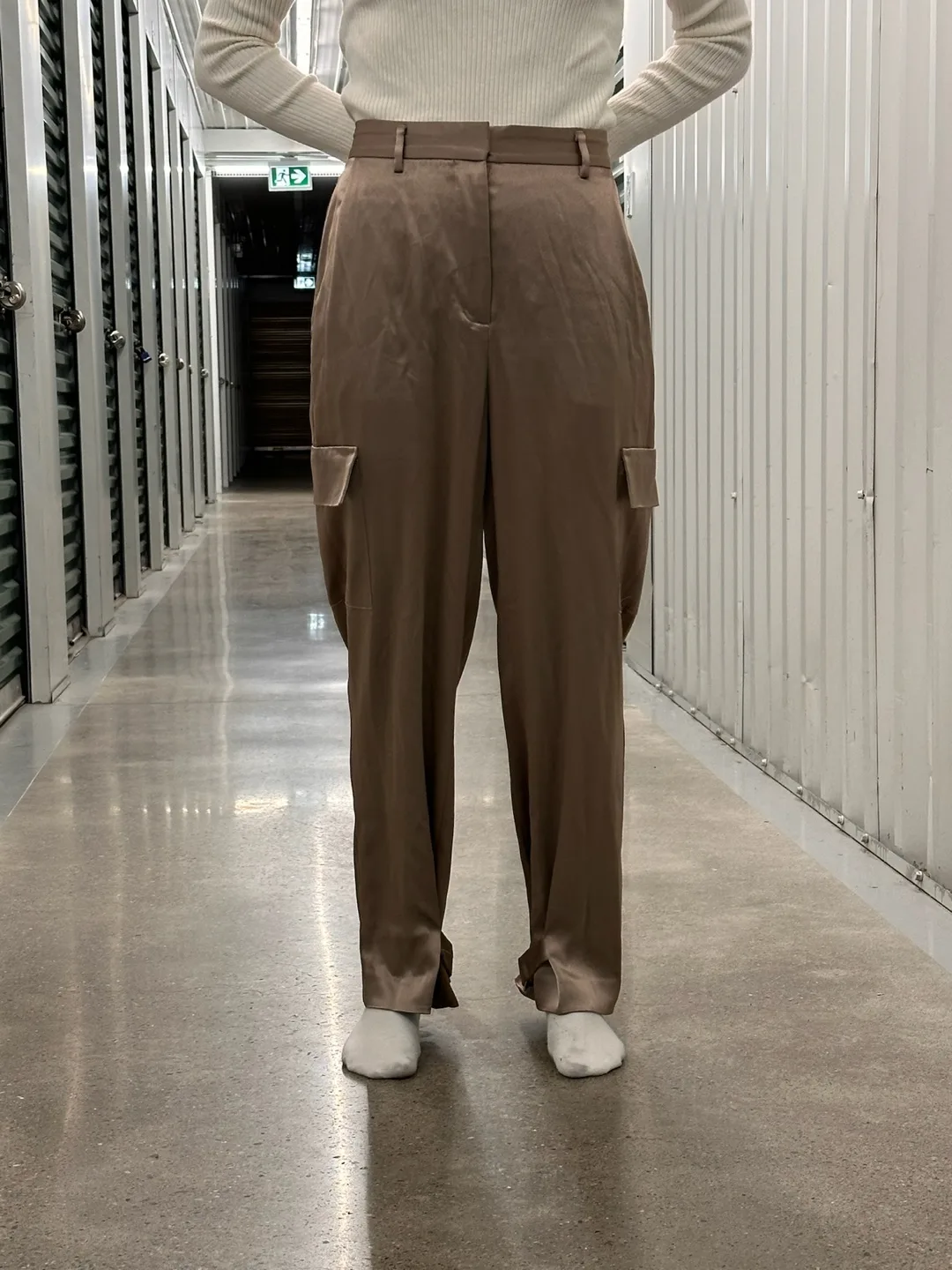 Aritzia babaton beige satin cargo pant thumbnail