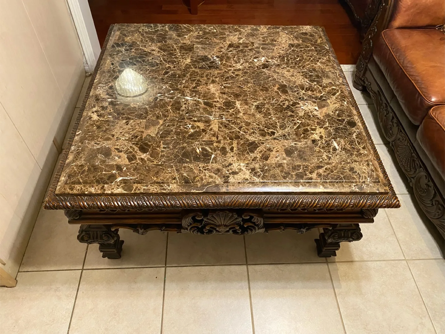 Square Coffee Table with Marble Top thumbnail