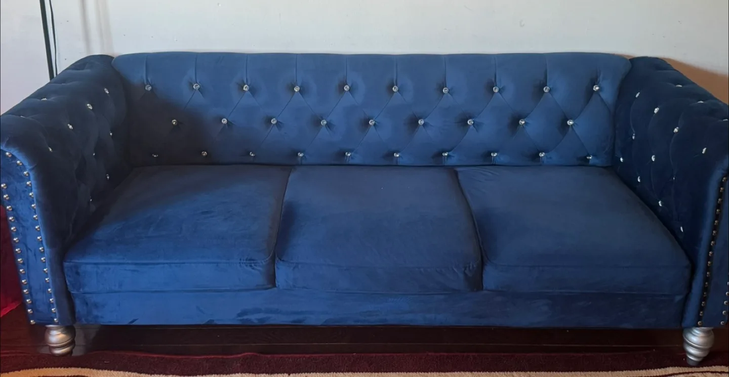 Blue Velvet Chesterfield Style Sofa thumbnail