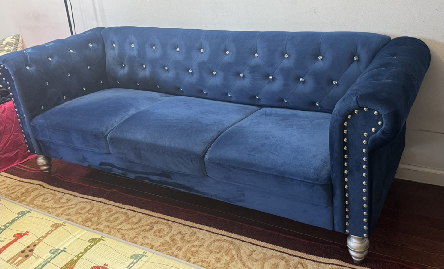 Blue Velvet Chesterfield Style Sofa - photo 2