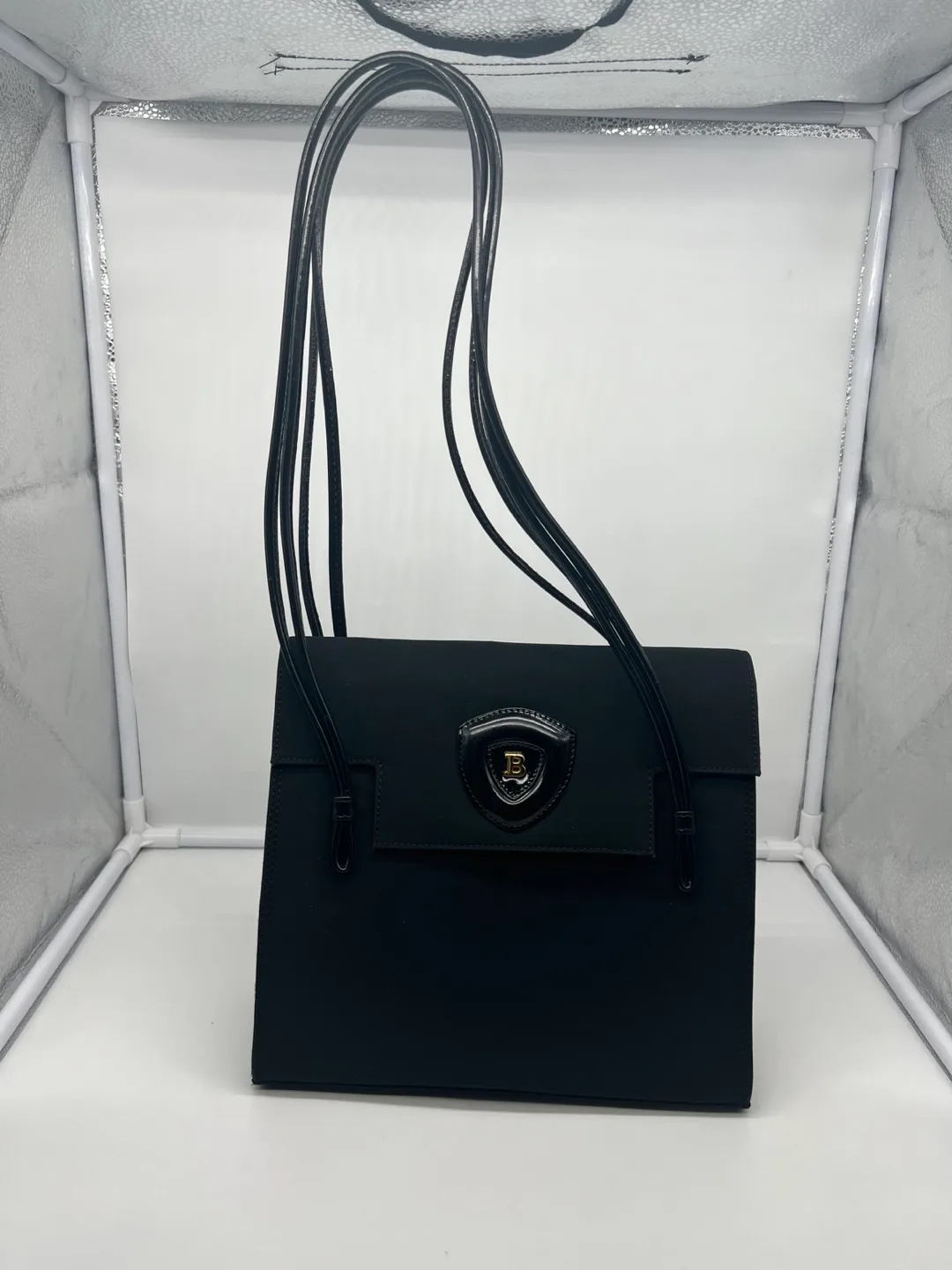 Bally Vintage Black Fabric Leather Handles Shoulder Bag thumbnail