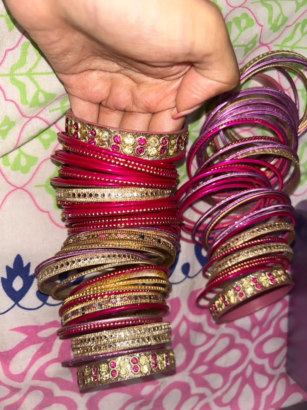 Bangles Hot Pink & Gold sparkling bangles set thumbnail