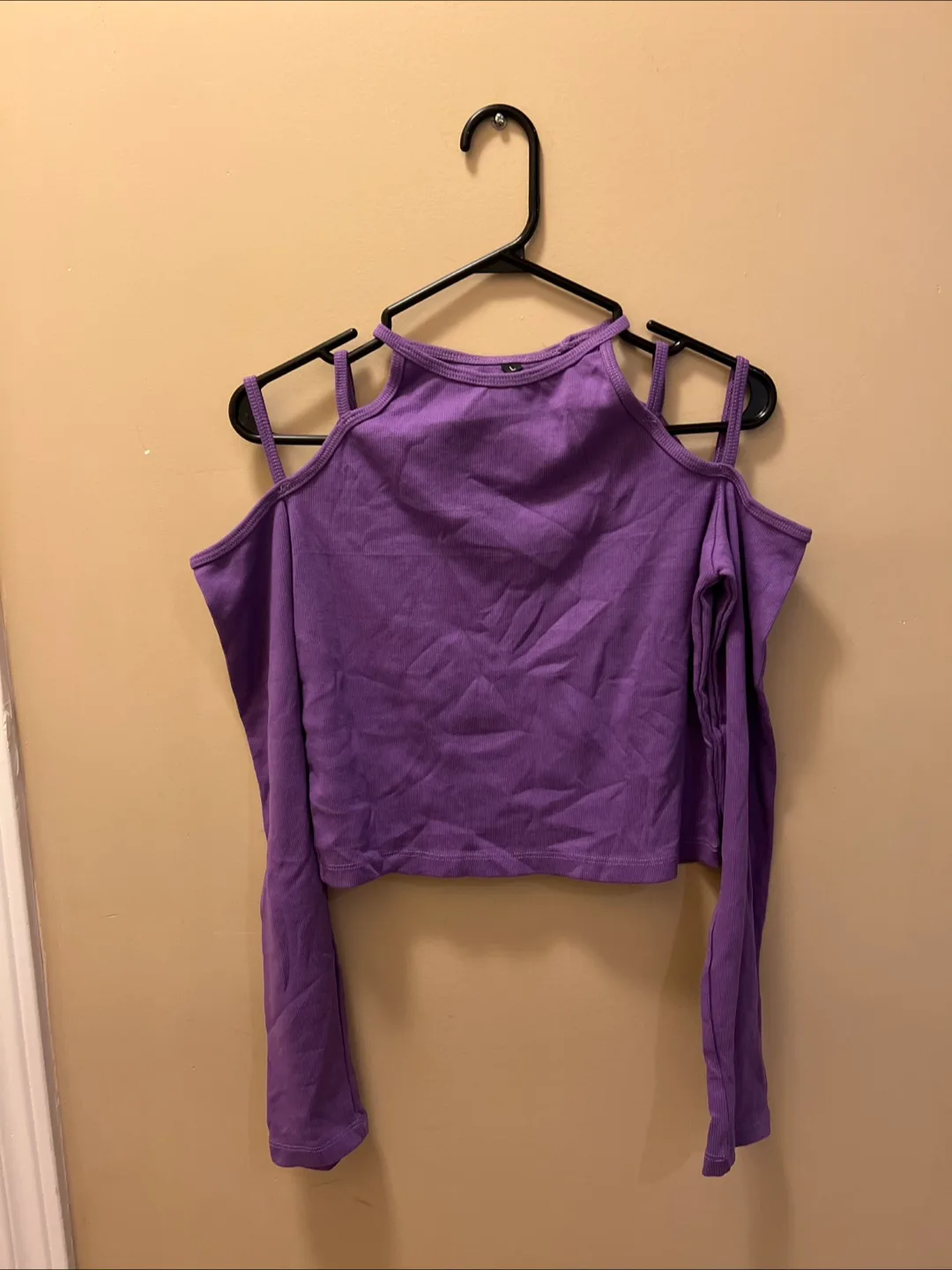 Purple Cold Shoulder Long Sleeve Top thumbnail