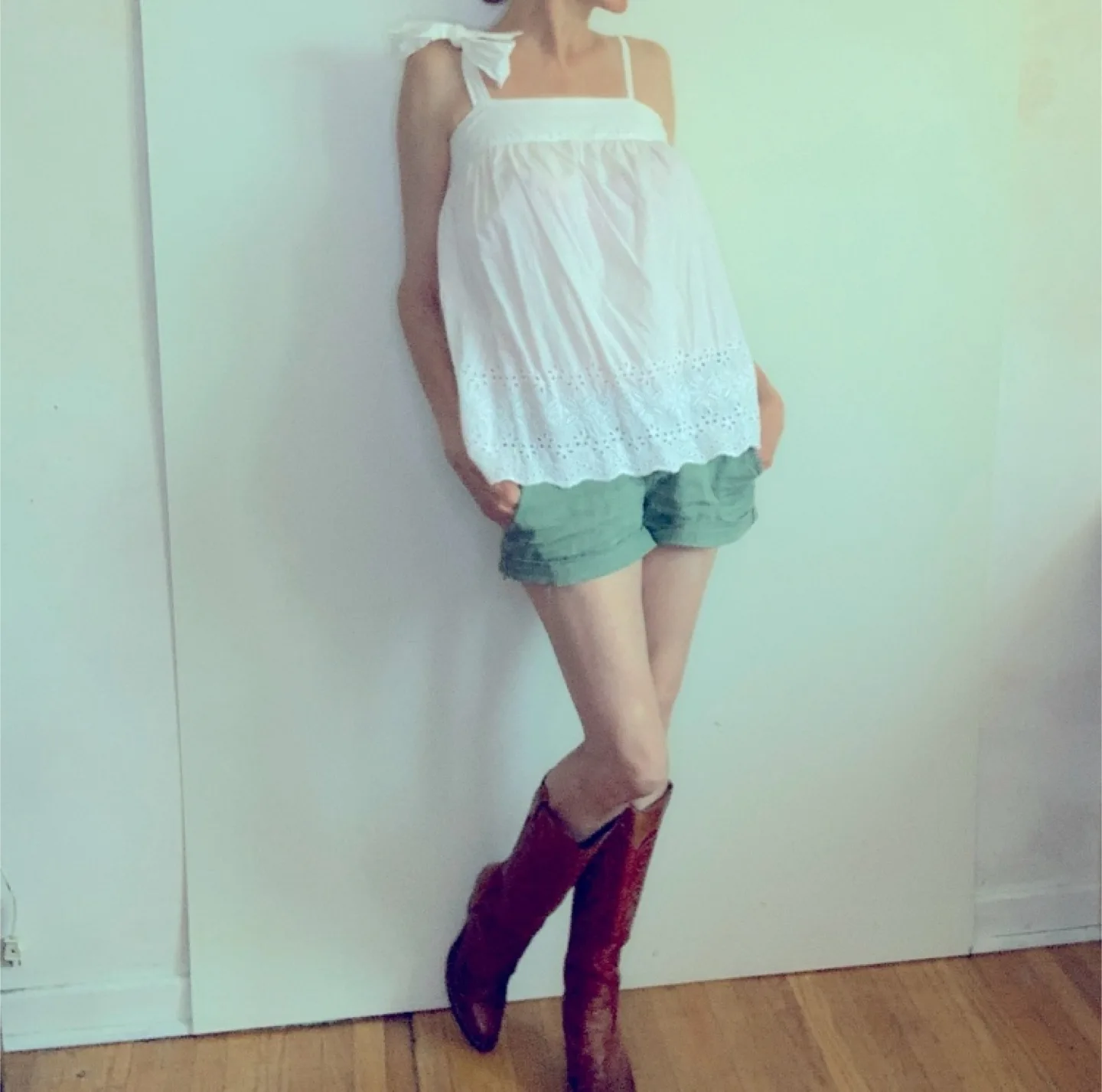 Sweet White Eyelet Tank Top with Bow Tie Straps thumbnail