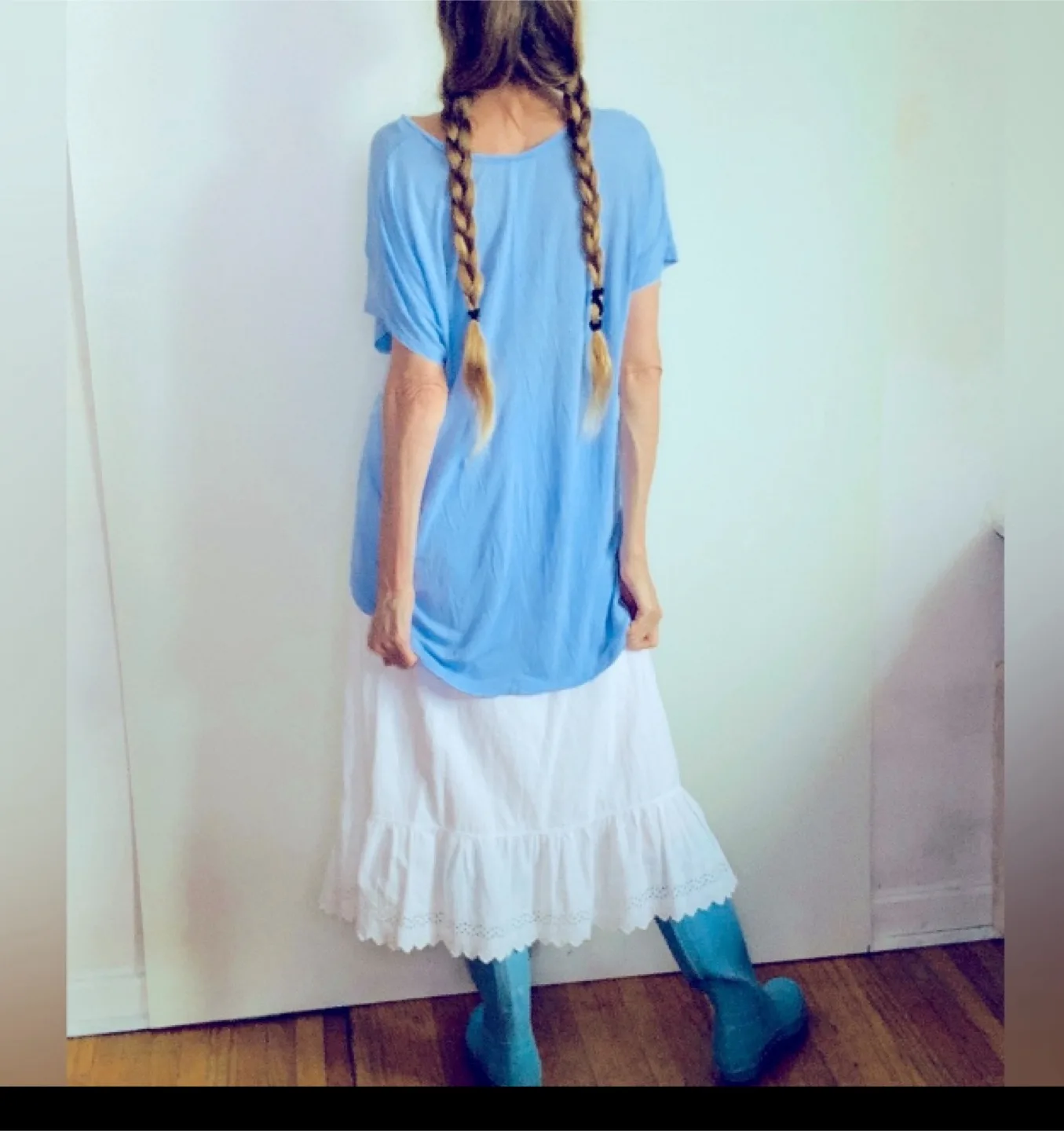 Vintage Baby Blue Oversized Elephant Print T-Shirt image indicator(4)