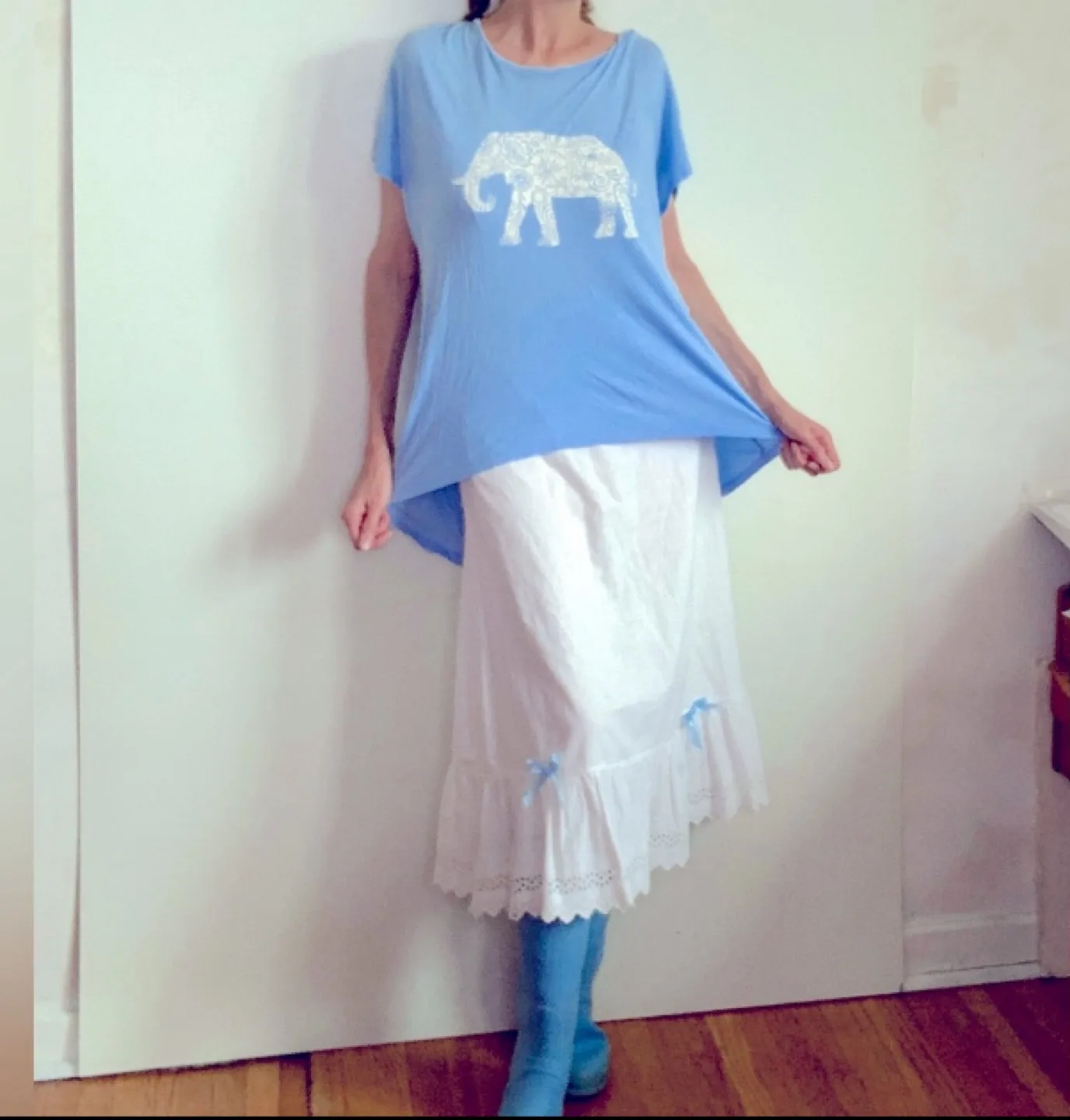 Vintage Baby Blue Oversized Elephant Print T-Shirt thumbnail