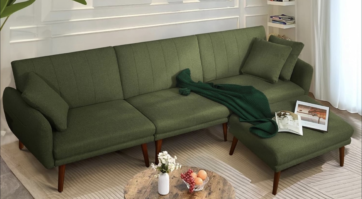 Green Adjustable Backrest Sectional Sofa