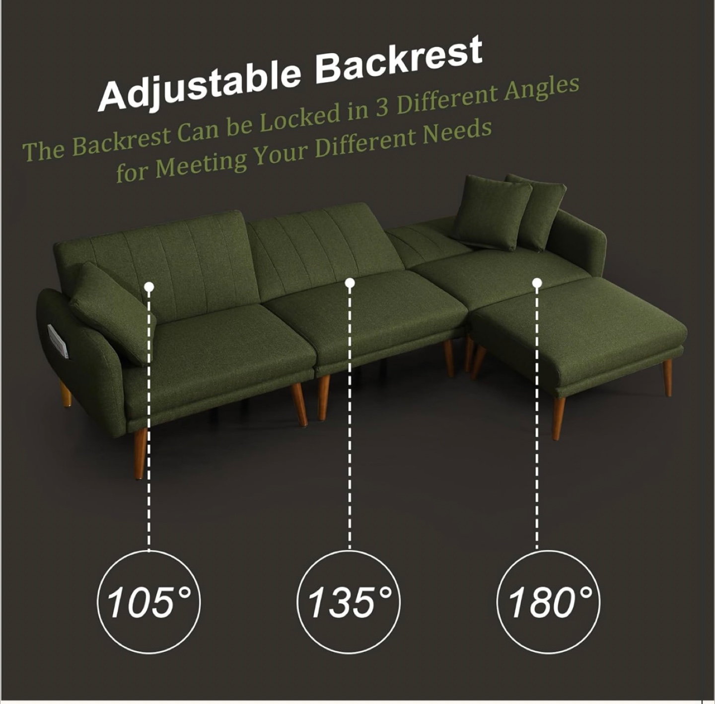 Green Adjustable Backrest Sectional Sofa - photo 4