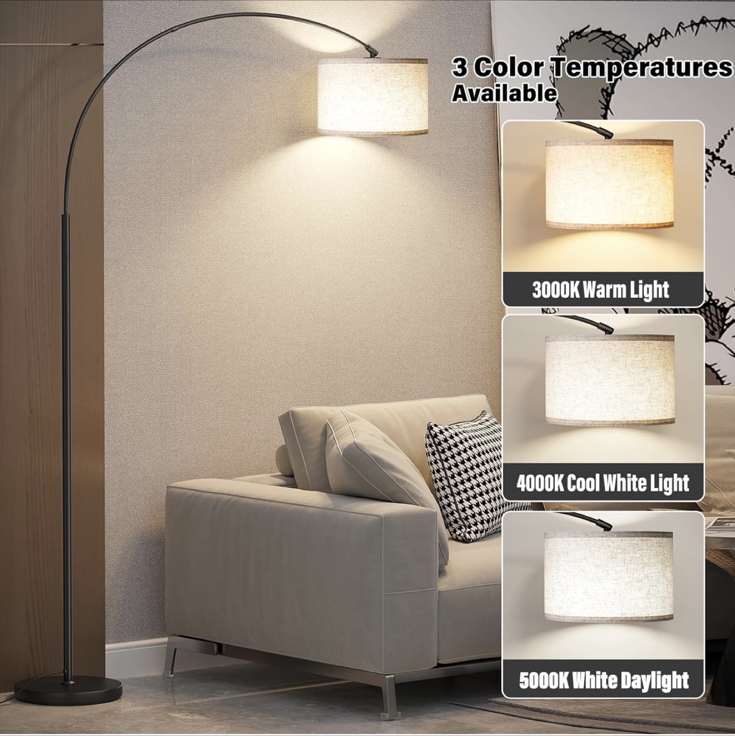 Arc Floor Lamp, Adjustable Color Temperatures - photo 2
