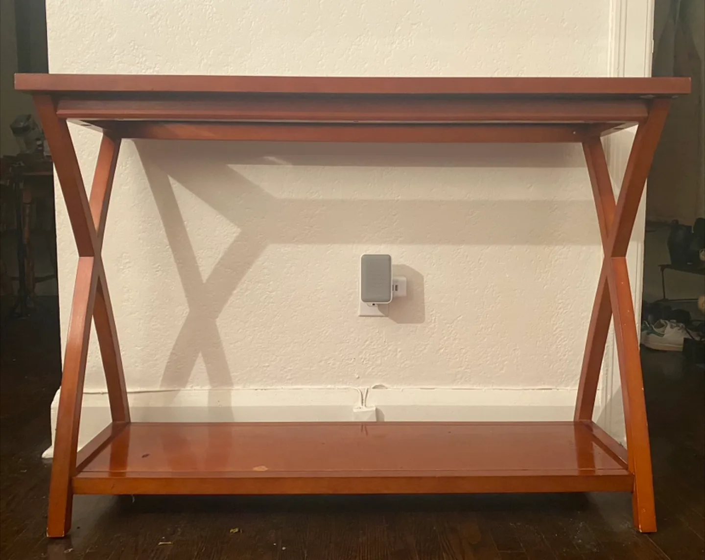 MOVING SALE: Wooden Console Table w/ Glass top thumbnail
