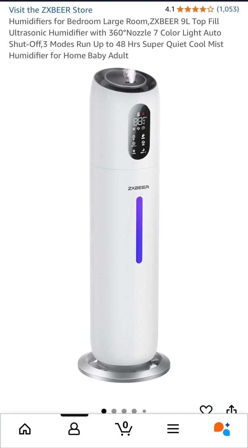 ZXBEER 9L Top Fill Ultrasonic Humidifier thumbnail