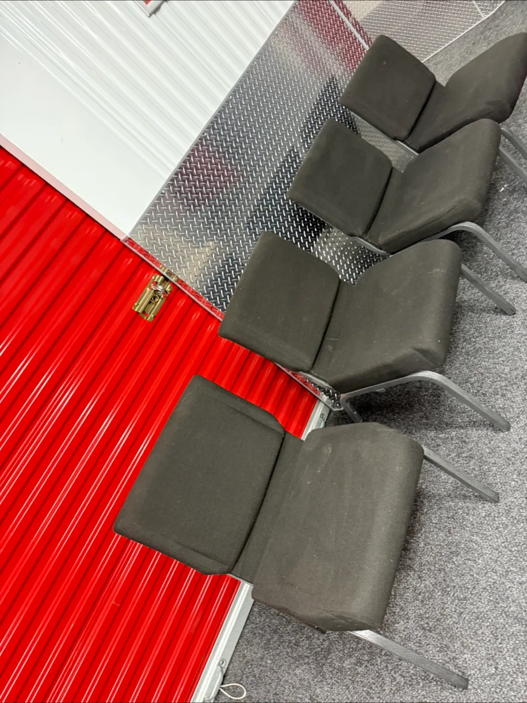 Set of Black Upholstered Stacking Chairs thumbnail