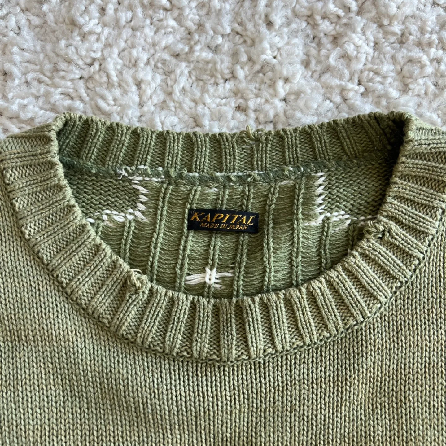 Kapital 5G Bone Knit Crew Sweater Khaki image indicator(3)