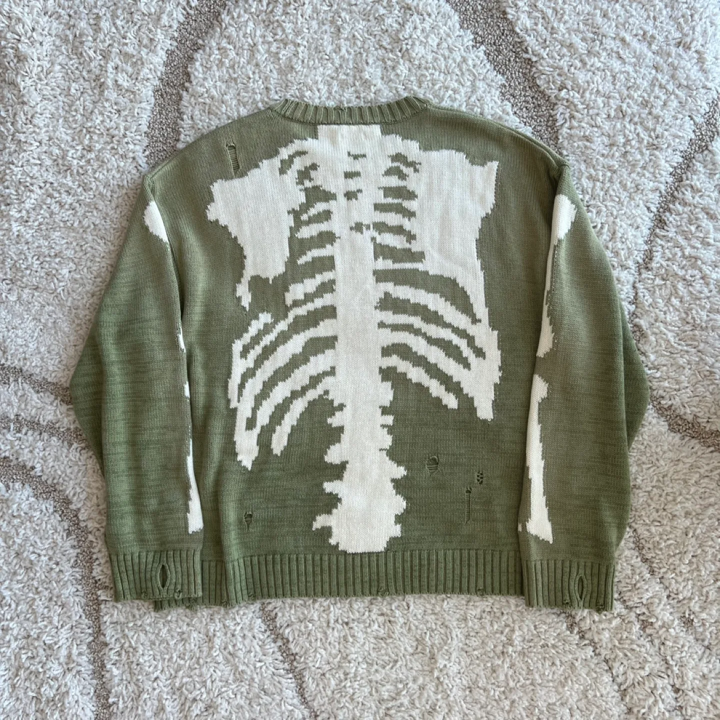 Kapital 5G Bone Knit Crew Sweater Khaki image indicator(2)