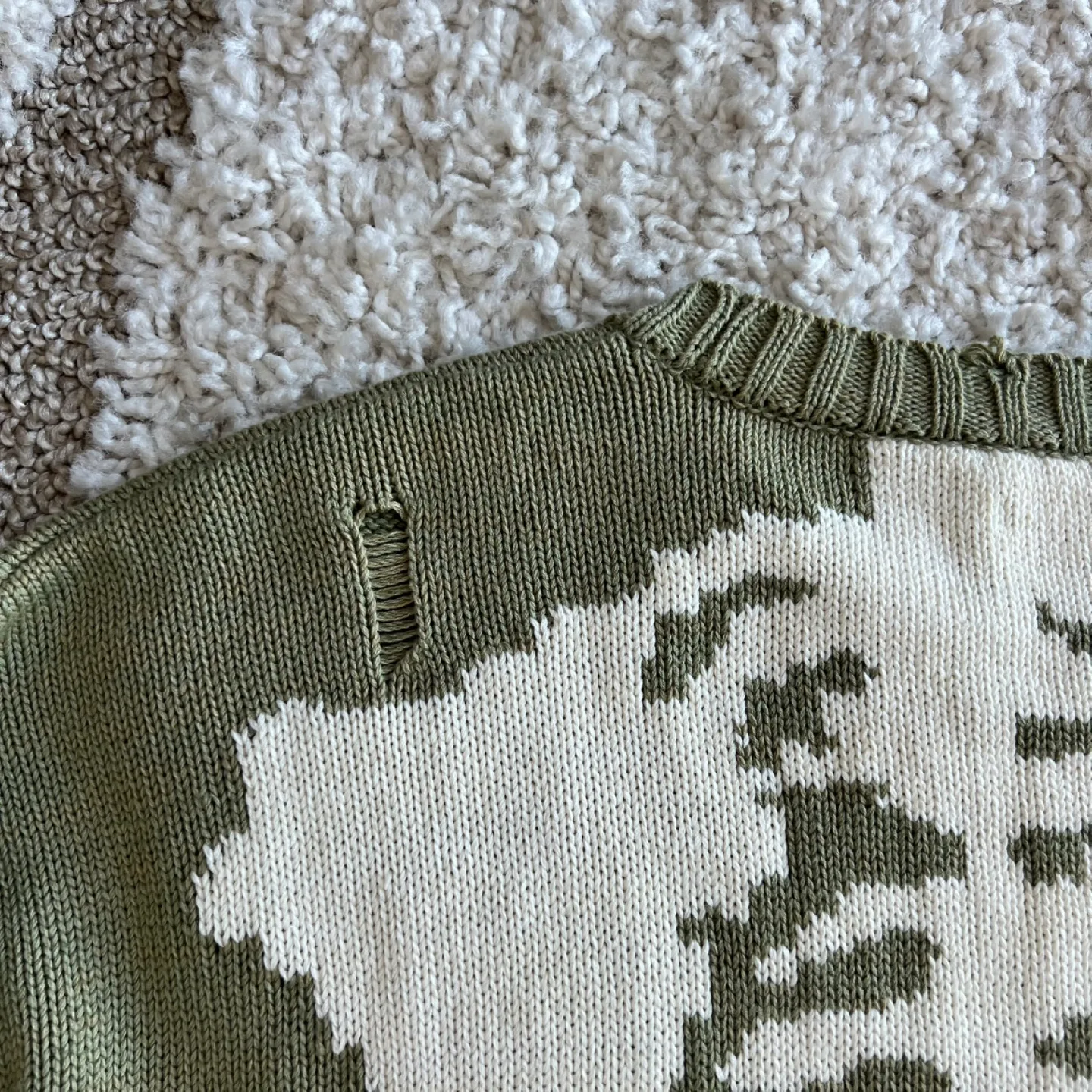 Kapital 5G Bone Knit Crew Sweater Khaki image indicator(8)