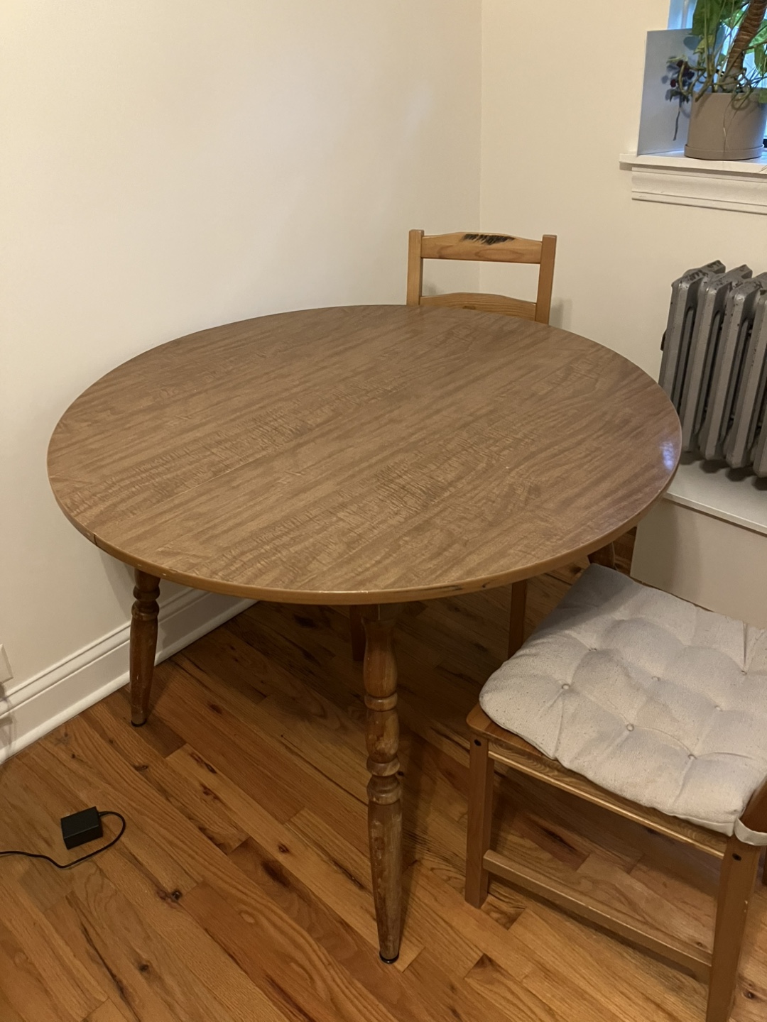 Round Wooden Dining Table with Two Chairs