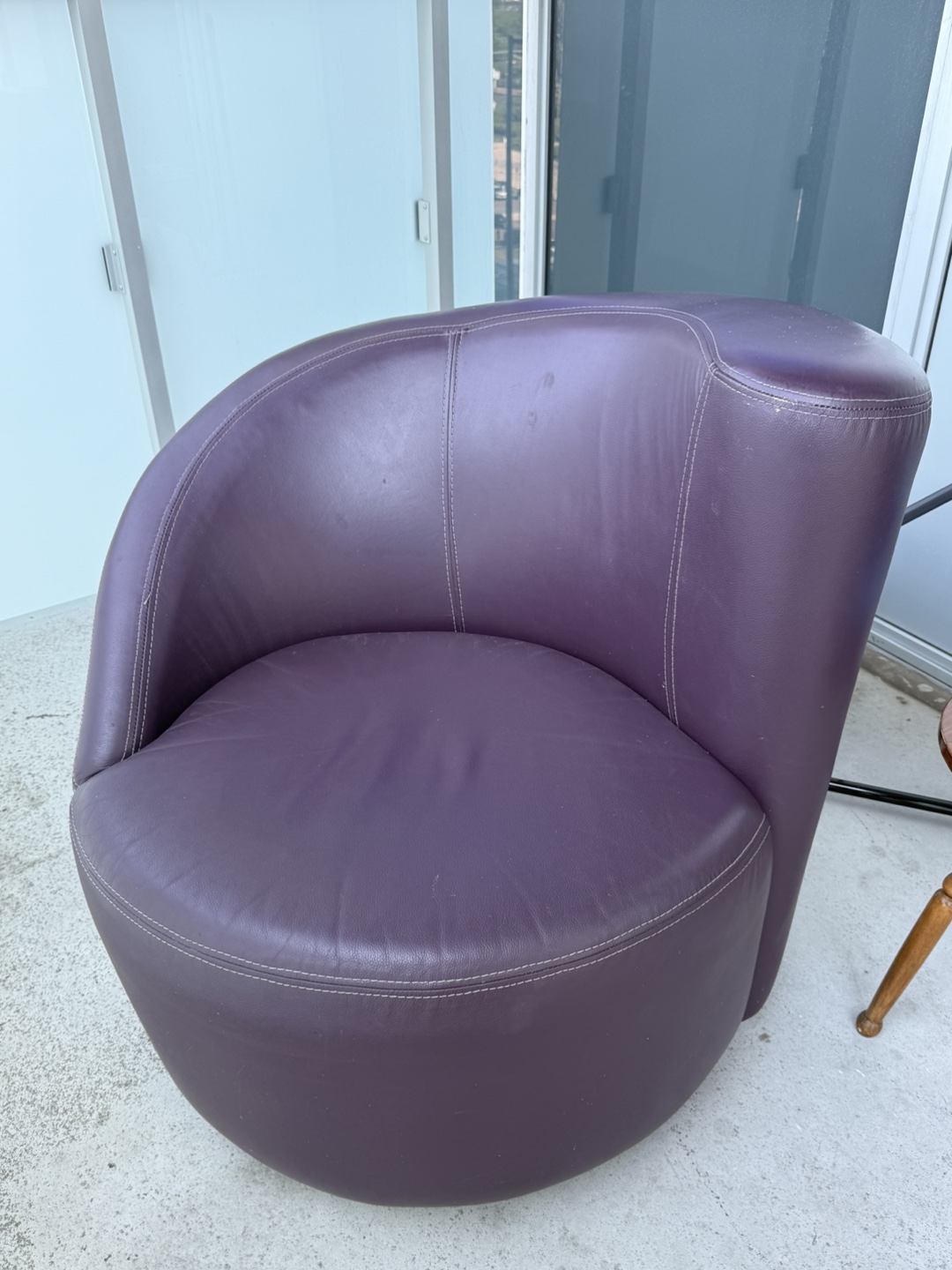 Purple Leather Swivel Accent Chair