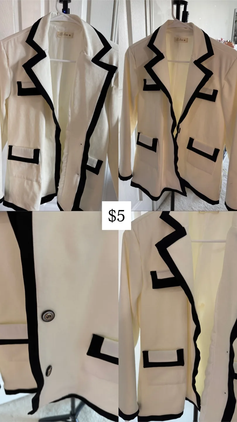 Cream & Black Trim Blazer - Size M thumbnail
