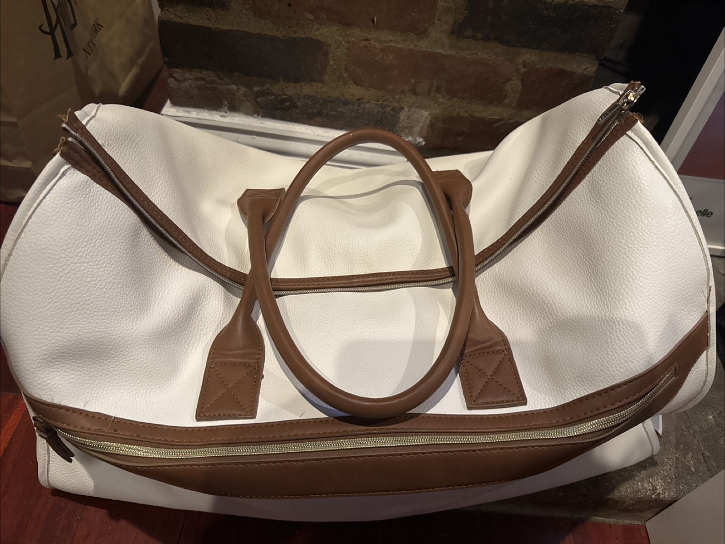 White & Brown Duffel Bag