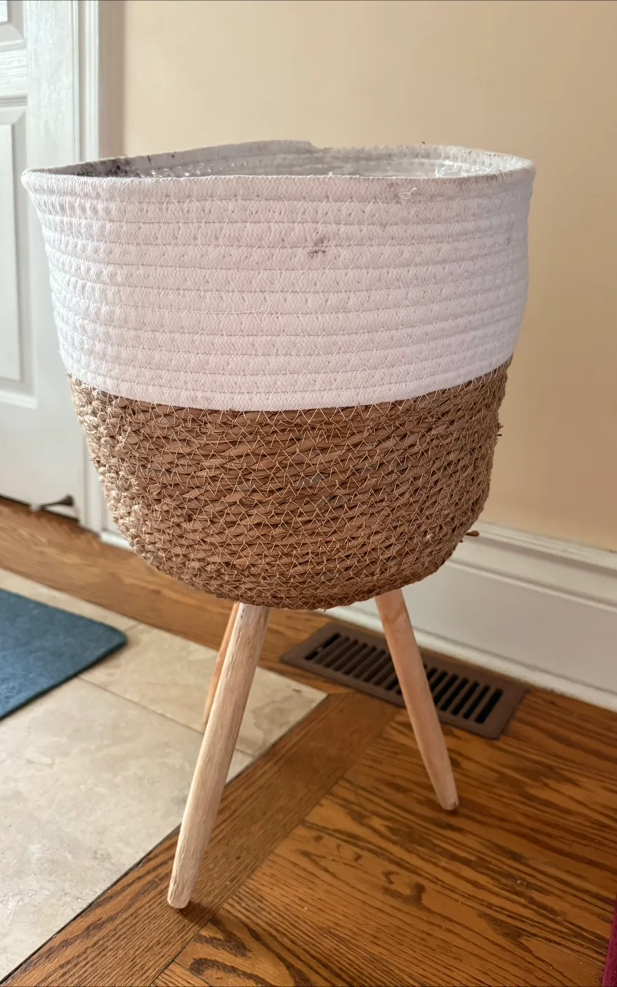 Woven Basket Planter with Wood Legs - 52cm thumbnail