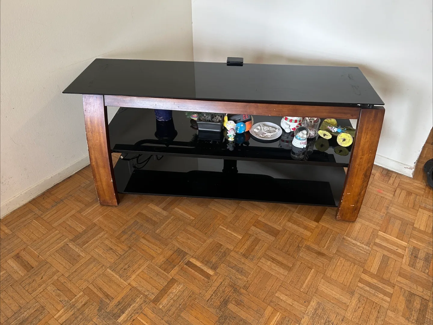 TV Stand with Black Glass Shelves thumbnail