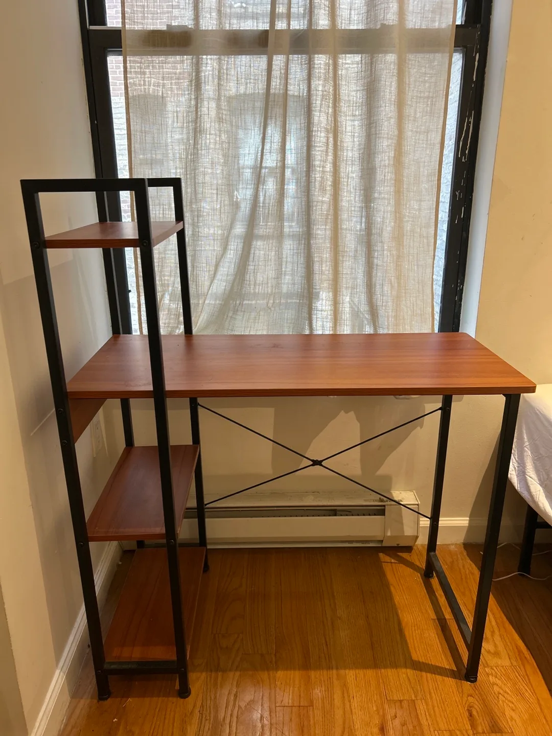MOVEOUT SALE: Brown Desk with Black Metal Frame thumbnail