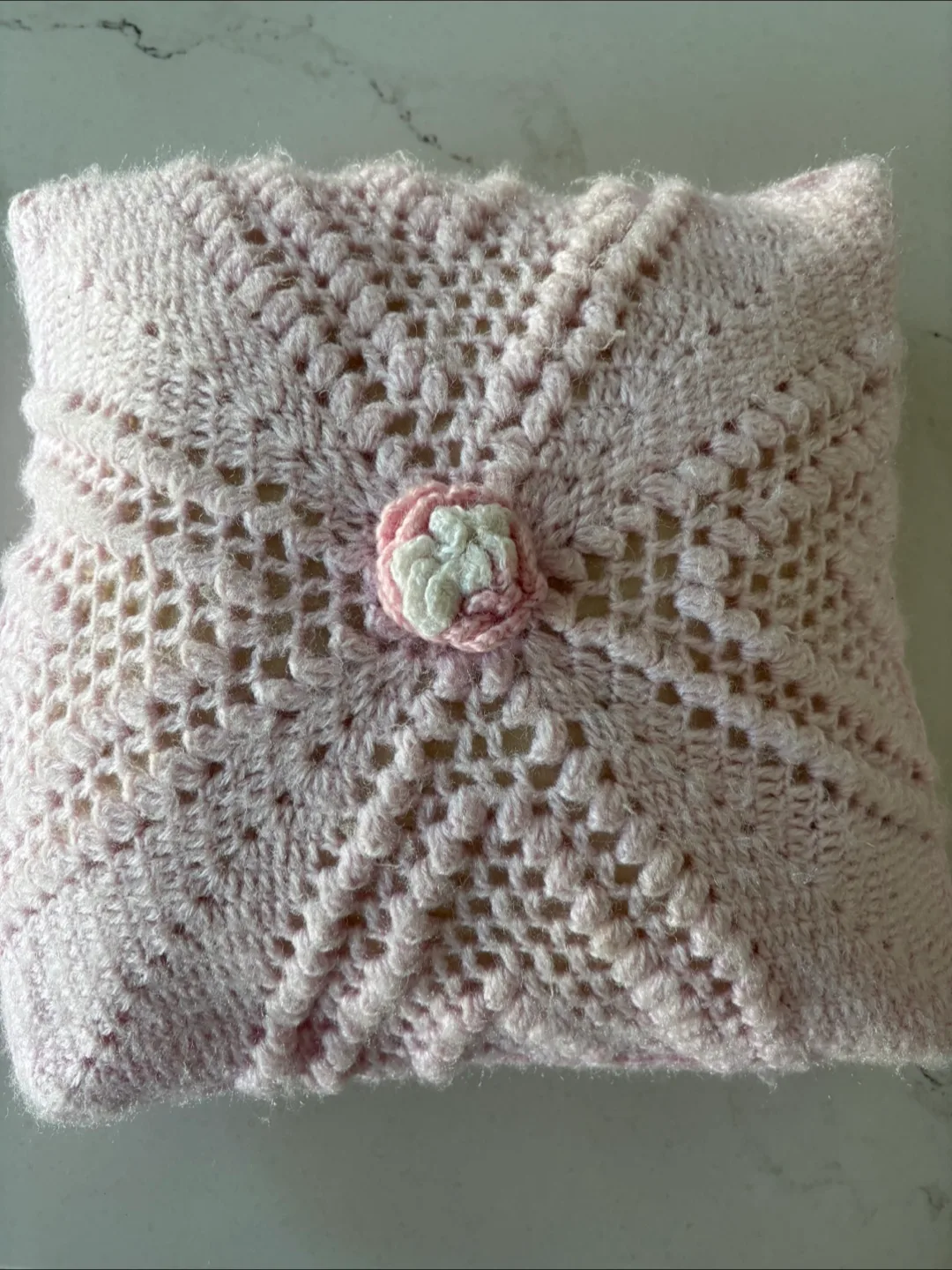 Handmade Pink Crochet Pillow thumbnail
