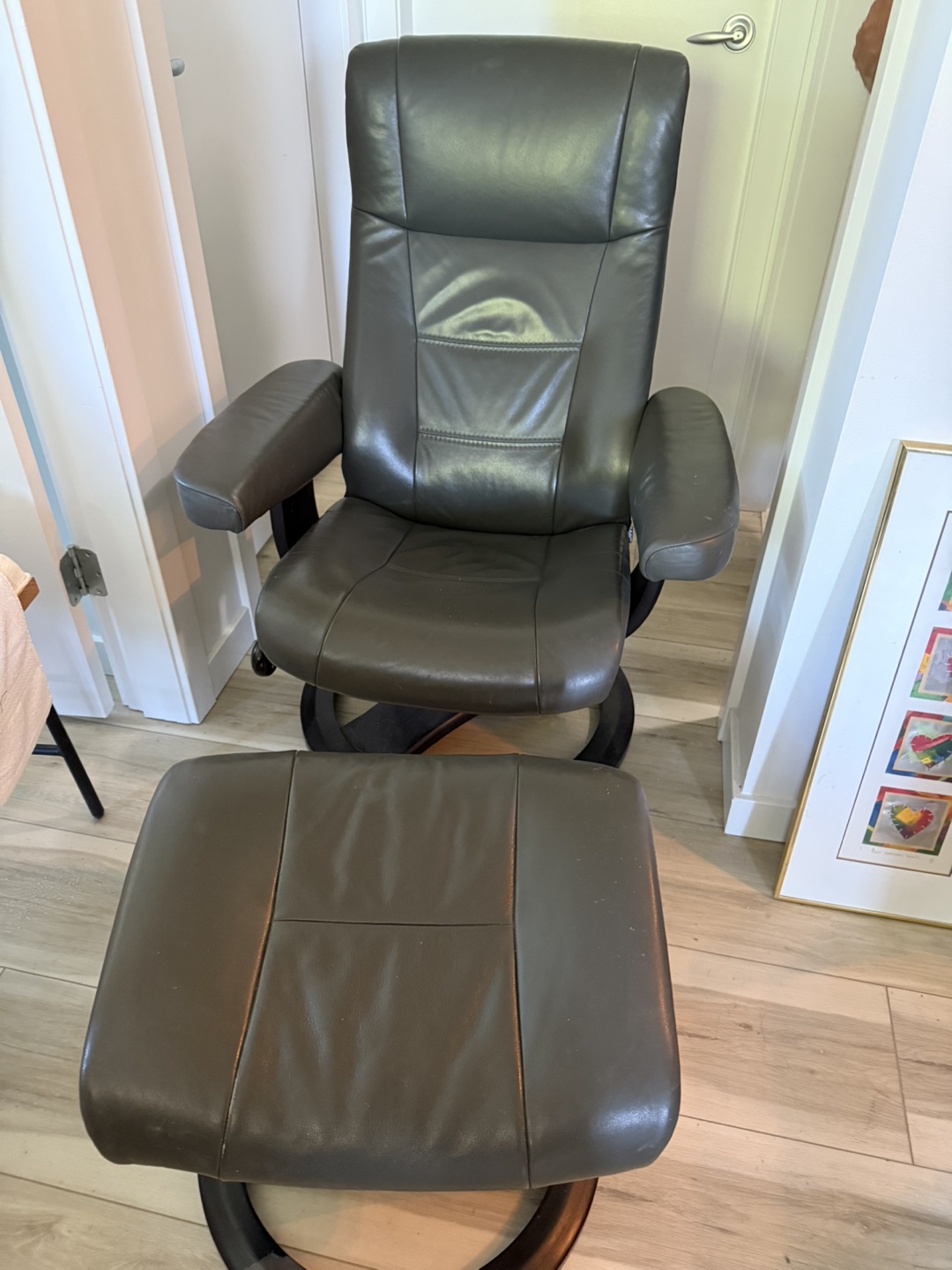 Leather Recliner Chair with Ottoman - Grey - photo 5