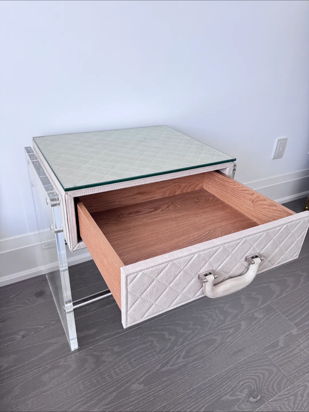 Quilted Faux Leather & Acrylic Nightstand image indicator(3)