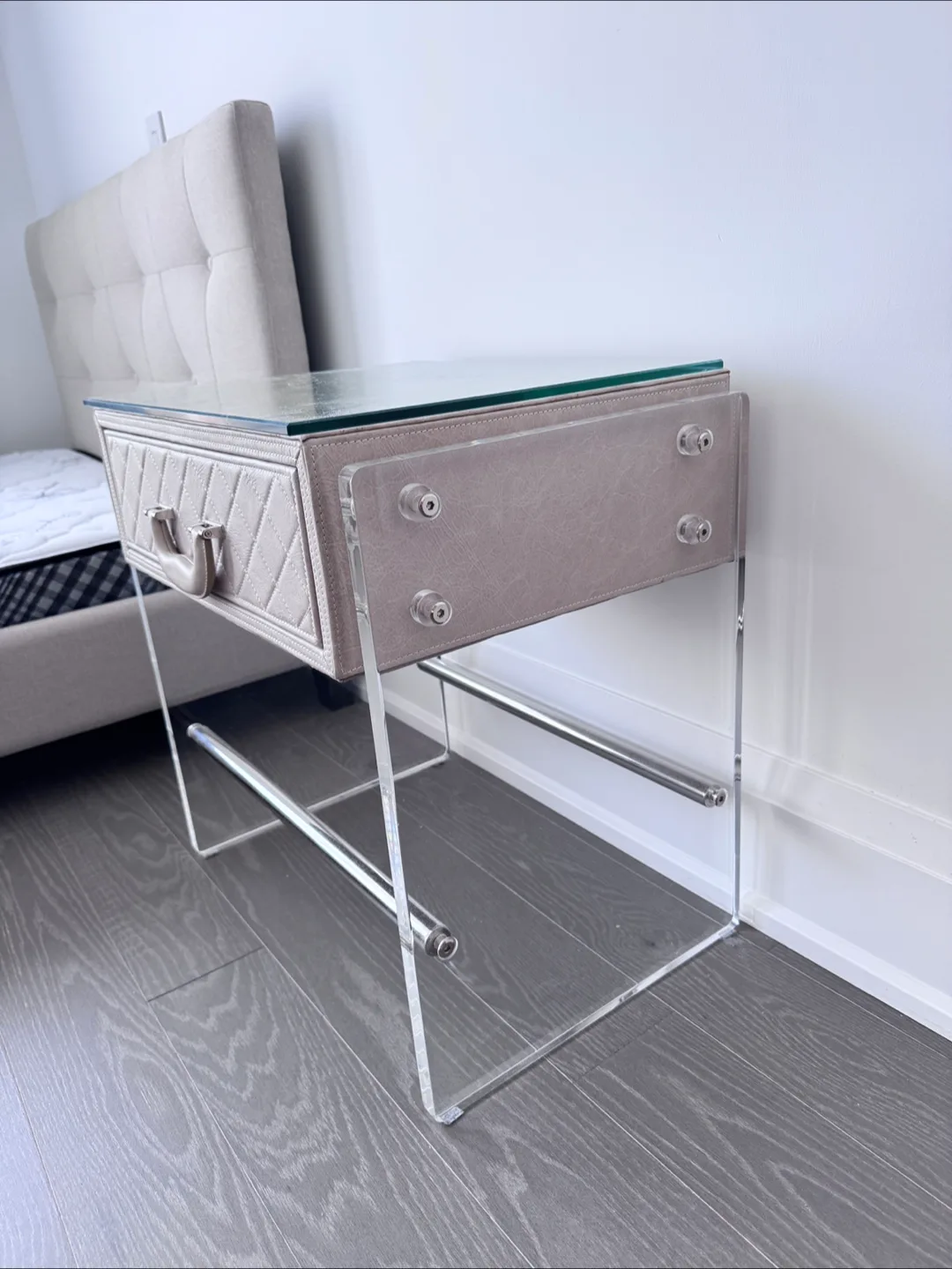 Quilted Faux Leather & Acrylic Nightstand image indicator(4)