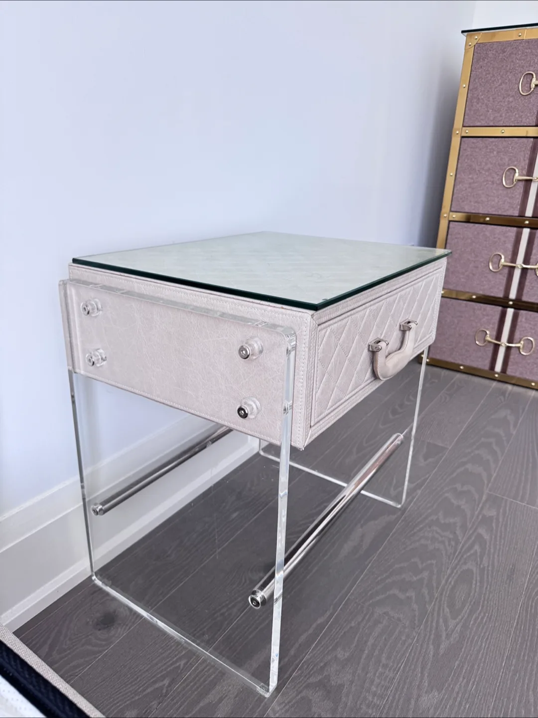 Quilted Faux Leather & Acrylic Nightstand image indicator(2)